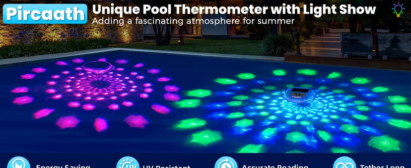 2025 Upgrade Digital Pool Thermometer Floating Easy Read, Solar Pool Thermometer with Dynamic Light Show, Large LCD Screen & IP68 Waterproof Pools Water Temperature Thermometers for Hot Tub