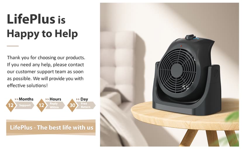 LifePlus 2 in 1 Heater Fan Combo, Portable Cooling Desk Fan, Air Circulator Fan 45° Tilt, 2 Wind Speeds, 1500W Overheat Protection Personal Small Floor for Home Office Black