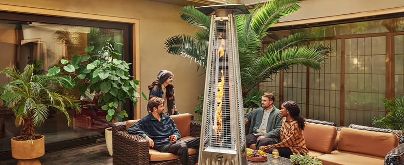 EAST OAK Pyramid Patio Heater, 48,000 BTU Outdoor Patio Heater All Stainless Steel, Quartz Glass Tube Propane Heater, Triple Protection System, With Wheels, Outdoor Heater for Commercial & Residential