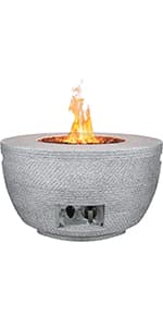 Kante 25 Inch Propane Fire Table, 50,000 BTU Large Concrete Fire Pit Table for Outdoor Garden Patio, Smokeless Gas Fire Pit with Waterproof Cover, Side Handles, Concrete (A-B01-80021)