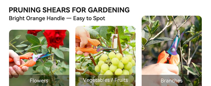 QMVESS Stainless Steel Garden Shears, Precision Cutting Pruning Shears, Lightweight Ergonomic Garden Clippers with Titanium Coating Straight Blade 3 Pcs Gardening Shears, Pruning Shears for Gardening