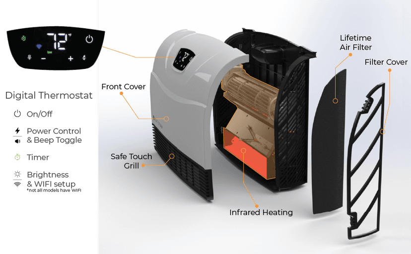 Heat Storm HS-1500-PHX-WIFI Infrared Heater, Wifi Wall Mounted
