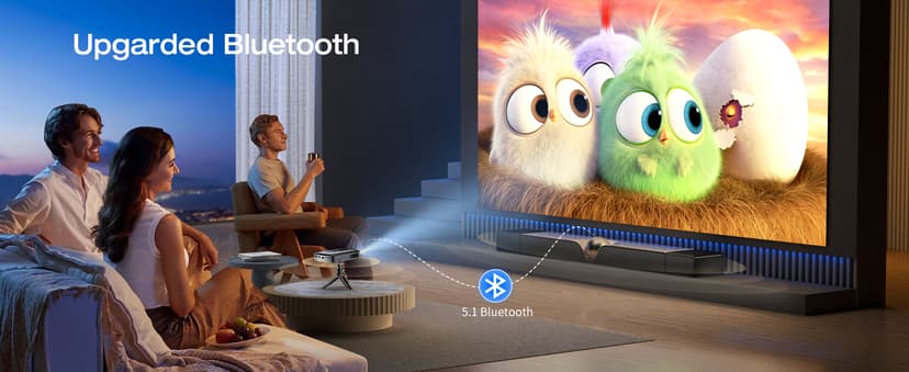 GooDee WiFi Bluetooth Mini Projector - 4K DLP Projector 1080P Support Pocket Pico Movie Projector with Tripod, Outdoor Video Portable Rechargeable Battery Short Throw for iPhone/Android