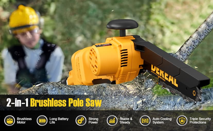 2-in-1 Cordless Pole Saw, Brushless Mini Chainsaw with Pole, 20V 4.0Ah Battery Powered Pole Saws for Tree Trimming, 8" Cutting Power Small Pole Saw, 18ft Reach Electric Saw for Trees With Pole