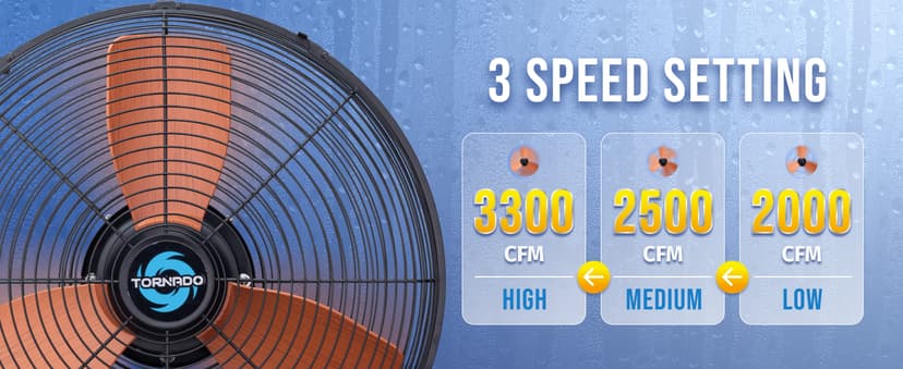 Tornado 20-Inch Outdoor Downrod Mount Ceiling Fan – IPX4 Water-Resistant, Remote Control Included, 3 Speed Settings, 3300 CFM, 10-Foot Cord, UL Safety Listed