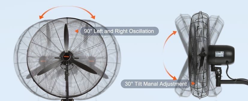 VEVOR 30 Inch Wall-Mount Misting Fan, 3-speed IP44 Waterproof Oscillating, Max. 9500 CFM Wall Mounted Fan for Outdoor, Commercial, Residential, Greenhouse, Workshop, Patio, Black, ETL Listed