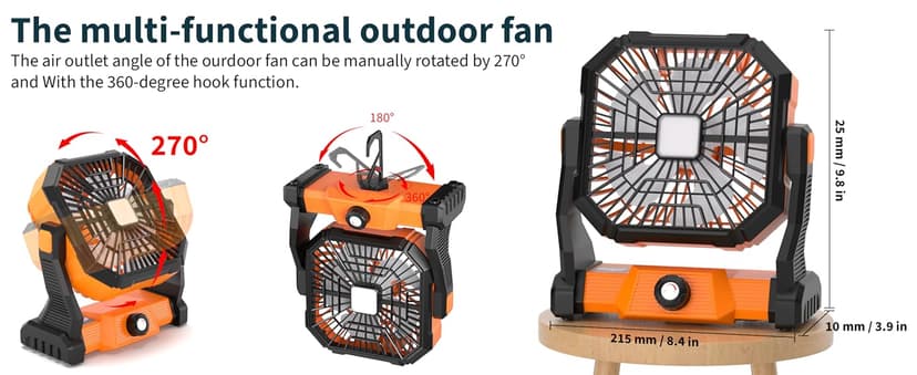Portable Camping Fan,20000mAh Rechargeable Battery Powered Fan with LED Lantern, USB-C Battery Operated Fans,Ultra Quiet, for Outdoor Indoor Use,Travel, Tent, Beach, Picnic, Barbecue, Fishing, Home