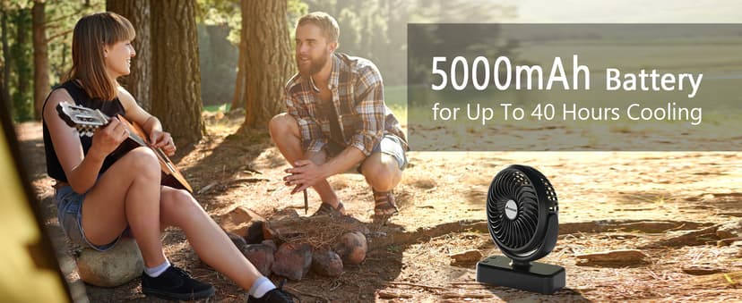 Portable Camping Fan with LED Lantern- 40H Work Time Rechargeable Battery Operated Fan with Hanging Hook for Tent Car RV Hurricane Emergency Outages Survival Kit