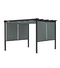 Aoodor 10 x 10 ft Outdoor Pergola with Retractable Shade Canopy, Matte Aluminum Frame, 4 Roller Shade Curtains, Grape Trellis for Patio, Backyard, Garden, and Deck, Dark Brown