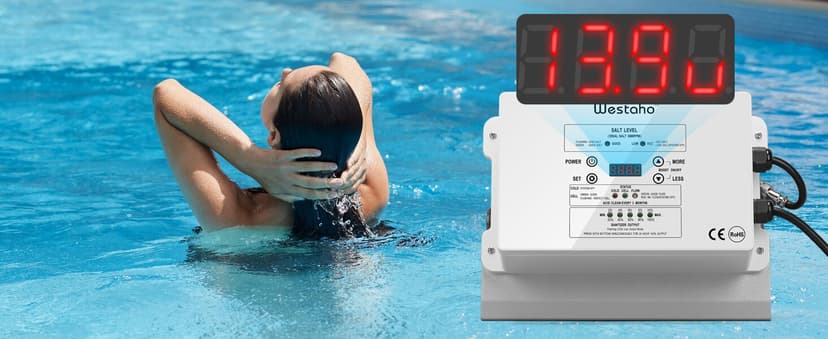 Saltwater Pool System, Westaho Salt Chlorine Generator with USA Titanium Cell for Above Ground Pools Up to 15,000 Gallons, Compatible with Intex Pool, IP 66 Waterproof