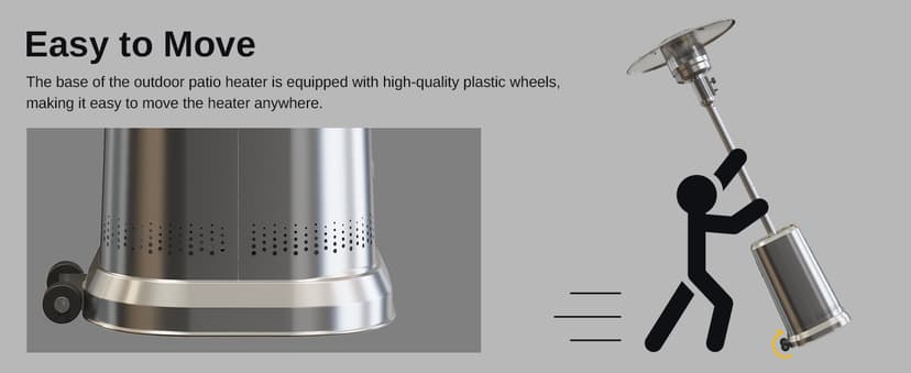 EAST OAK 50,000 BTU Patio Heater with Sand Box, Double-Layer Stainless Steel Burner, Table Design, Safety Protection System, Wheels, Propane Patio Heater for Home and Commercial, Stainless Steel