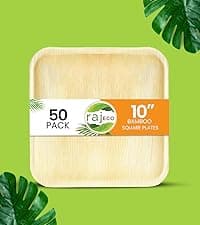 Raj Eco Compostable Palm Leaf Plates Like Bamboo Plates Disposable - 8 Inch Square 50 party plates, Natural wooden, Eco-Friendly, fancy Biodegradable & Disposable Dessert appetizer Plates