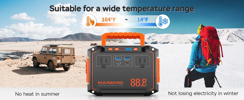 MARBERO Portable Power Station 88.8Wh Solar Generator 150W Peak Lithium Battery Backup Power Bank with LED Light for Home Outdoor Travel Emergency RV Off-Grid Living (Solar Panel Optional)