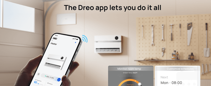 Dreo Smart Wall Heater, Electric Space Heater for Bedroom 1500W, 120° Vertical Oscillation, Adjustable Thermostat, Remote Control, 24H Timer, Easy-Mount Heater for Indoor Use, Works with Alexa, WH719S