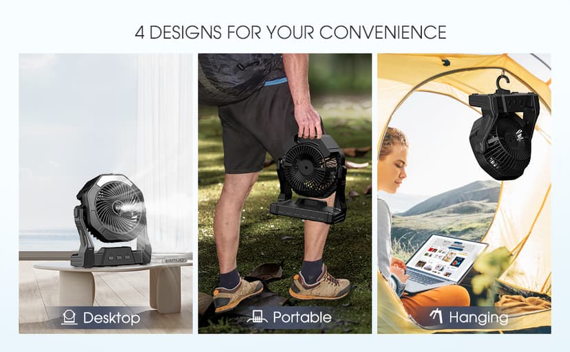 Ausic Portable Misting fan, 8-Inch Cooling Mist Fans, 10000mAh USB Rechargeable Battery Powered Fan with Mister, 250mL Water Tank & LED Lantern, for Home Desk, Bedroom, Office, Outdoor&Indoor Use