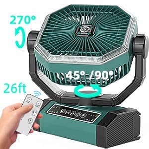 Portable Rechargeable Fan - 9-Inch Camping Fan for Tent, 20000mAh(60Hrs) Battery Operated Fan for Camping, Auto Oscillation Cordless Fan, Tent Fan with Remote/Light, 4 Speeds, 4 Timing, Outdoor