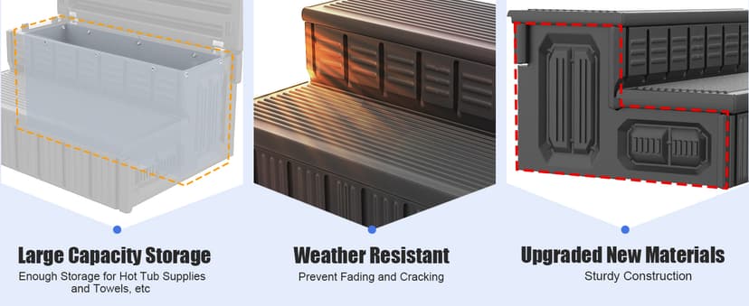 Hot Tub Steps, Outdoor Spa Steps with Storage, Non-Slip & Sturdy Hot Tub Stairs, 36 Inches Long, Black