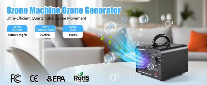 HHGM 48,000mg/h High Capacity Ozone Machine Generator, Commercial Industrial Quartz Tube Air Purifier, Ionizer & Deodorizer Ozone Odor Eliminator Suitable for Home, Car, Basements, Pets, Smoke, Farms