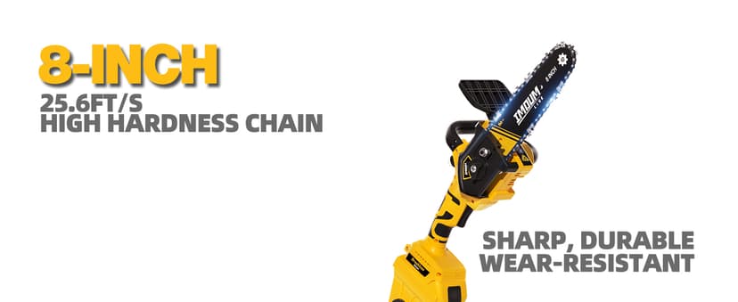IMOUMLIVE 2-IN-1 Cordless 8 Inch Pole Saw & Chainsaw, 21V 3Ah Battery, 14.7ft Max Reach, 8.3lb Lightweight, Powered Pole Saws for Tree Trimming, Tree Trimmer for Branch Cutting
