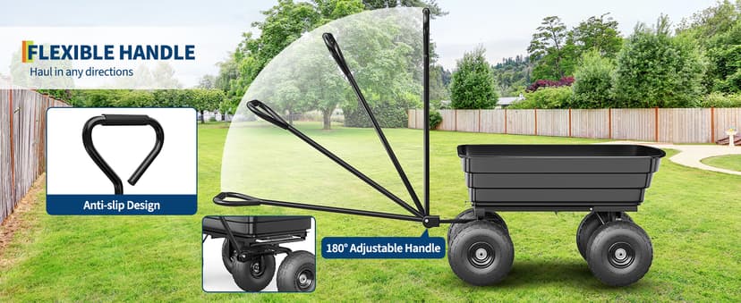 Poly Dump Cart - Heavy Duty 600lbs Garden Cart with Quick-Release Dumping & No-Flat 10" Tires, Utility Wagon for Yard Work, Landscaping, Gardening