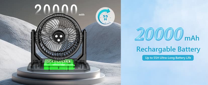 GHORA Portable Misting Fan with Remote,Camping Fan with 20000mAh Rechargeable Battery,9L Water Tank,4 Speed Levels,4 Spray Modes,RGB Lights for Fishing,Travel,Garden Parties,Outdoor Indoor Cooling