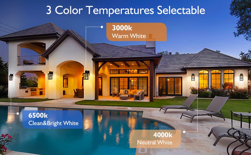 Brightever LED Outdoor Wall Lights, 10W 3000K/4000K/6500K Selectable, 800LM High Brightness Black Exterior Light Fixture with Clear Glass Shade, Waterproof Outdoor Wall Lanterns for Patio, 1 Pack