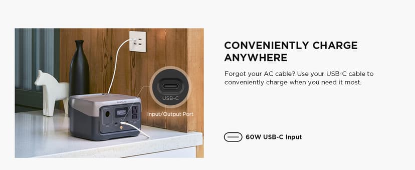 EF ECOFLOW Portable Power Station RIVER 2, 256Wh LiFePO4 Battery/ 1 Hour Fast Charging, 2 Up to 600W AC Outlets, Solar Generator (Solar Panel Optional) for Outdoor Camping/RVs/Home Use