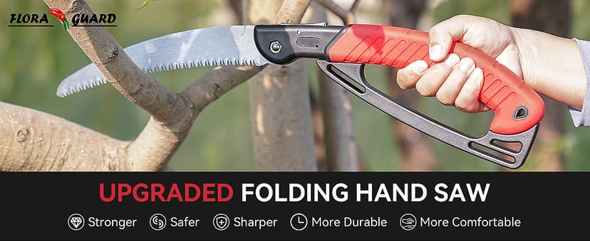 FLORA GUARD 10-Inch Folding Hand Saw, Heavy Duty Pruning Saw with Multi-Level Razer Teeth for Wood Cutting, Tree Trimming, Professional Camping Gardening Tools