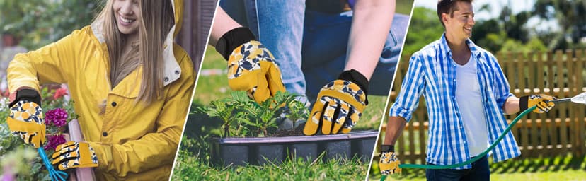 Cowhide Leather Thorn Proof & Puncture Resistant Gardening Gloves for Women and Men, Touchscreen Compatible Working Gloves for Weeding, Digging, Planting, Gardening Gifts for Women, Size Medium