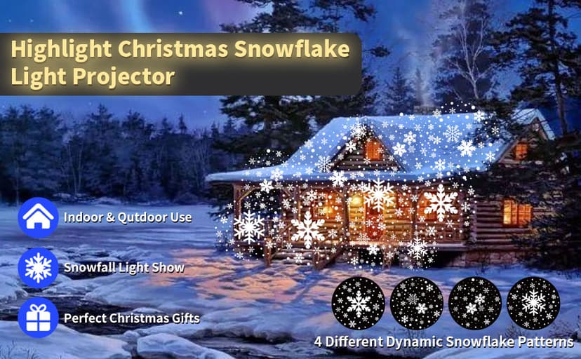 Christmas Snowflake Projector Lights, Indoor Outdoor Snowfall Projection High Definition LED Lighting Lamp, Waterproof Snow Fall Light Show for Holiday/Party/Garden/Yard/Patio/Landscape (9W)