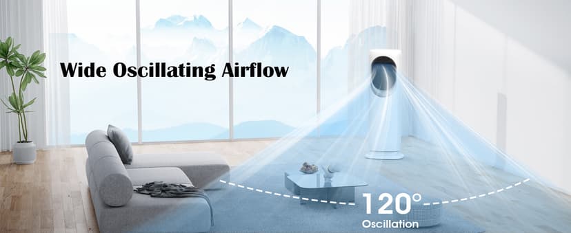 4 IN1 Evaporative Air Cooler, Swamp Cooler with 4L Water Tank, Tower Fan with Humidification, Fan and Heater Combo, 120°Oscillating, Remote, 12H Timer, 2 Ice Packs (Panel-Crescent)