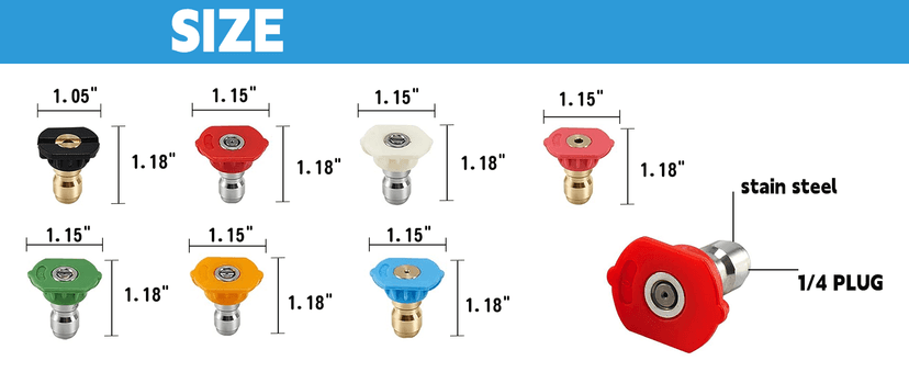 Hourleey Pressure Washer Nozzle Tips with Holder - 7 Nozzle Tips, 1/4 Inch Quick Connect, 4000 PSI