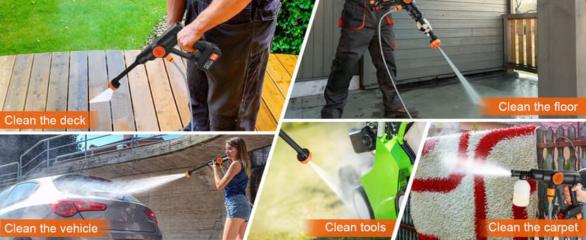 Lemolify 6000mAh Battery Pressure Washer, Electric Power Washer Cordless, Portable Car Pressure Washer Handheld with 6-in-1 Nozzle,17FT Drain Hose, Power Cleaner for Patio Floor Fence Deck,2 Battery