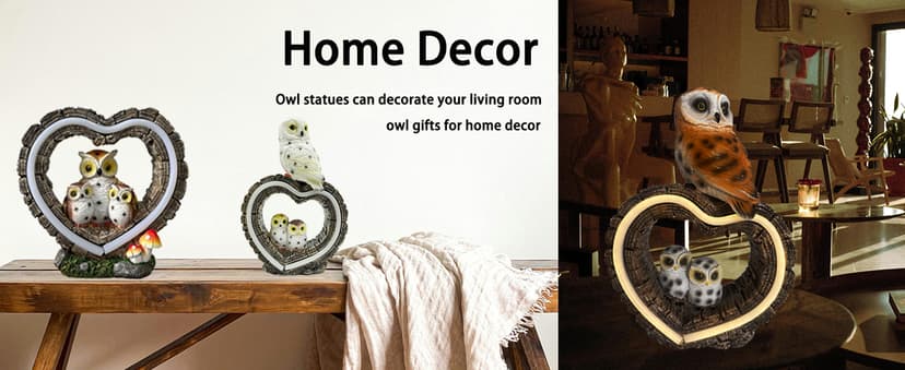 Solar Owl Garden Statue, Outdoor Waterproof Handmade Resin Statue,Garden Sculpture with Solar LED Lights, Warm Owl Statue Decoration, Suitable for Roads, Yards, lawns (Warm Owl Family)