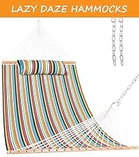 Lazy Daze Hammocks 10.5 FT Double 2 Person Caribbean Rope Hammock, Hand Woven Polyester Hammock with Spreader Bars, for Outside Outdoor Backyard Patio Poolside,450 LBS Capacity, Tan