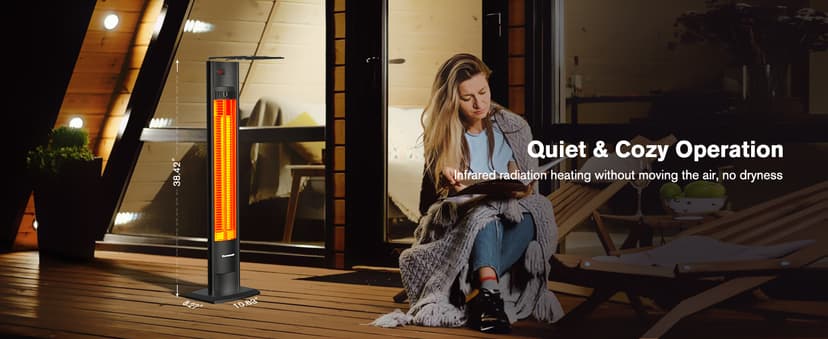 ThermoMate Outdoor Indoor Electric Patio Heater, 1500W 38.5" Portable Tower Infrared Heaer, IP55 Rated Space Radiant Heater with Remote, Timer, Tip-over Protection for Backyard, Restaurant & Garage