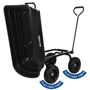 BILT HARD 4 Cu.Ft. 10" No-Flat Tires Poly Yard Dump Cart with 180° Rotating Handle, 600 lbs Capacity Heavy Duty Garden Carts and Wagons
