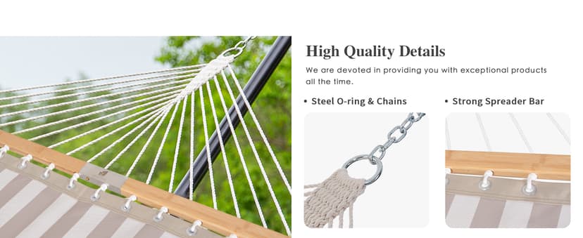 SUNCREAT Hammocks 14 FT Quick Dry Hammock Double Size with Spreader Bar, 2 Person Hammock for Outdoor Patio Yard Poolside, 450 lbs Capacity, Light Gray Stripes