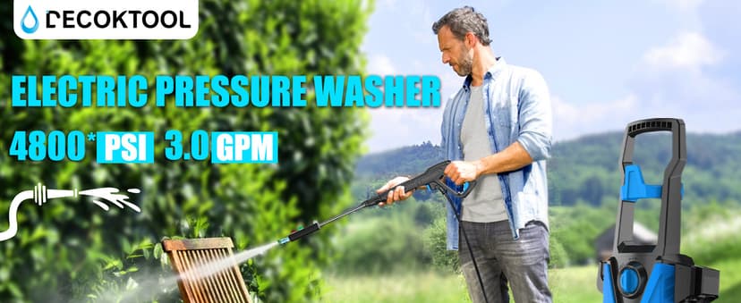 Electric Pressure Washer, 4800PSI Max 3.0GPM Power Washer Electric Powered with 20FT Hose, 35FT Power Cord, 4 Nozzles Foam Cannon High Pressure Washer for Car Patio Garden Fences(Bule)