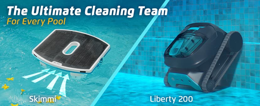 Dolphin Liberty 200 and Skimmi Cordless Robotic Pool Cleaning up to 33 FT - Wall Climbing Scrubber