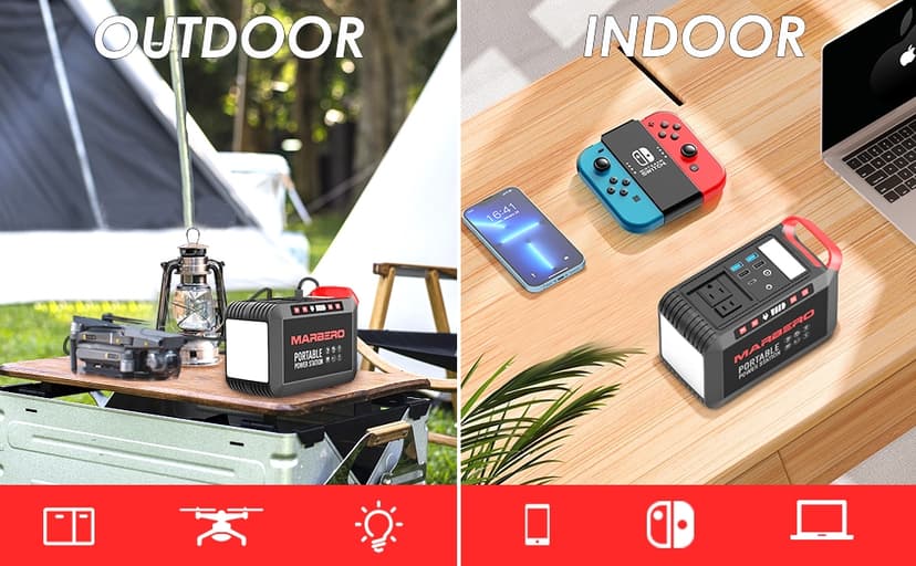 MARBERO 200W Portable Power Station 148Wh Camping Solar Generator Laptop Power Bank with AC Outlet 110V, DC, USB QC3.0, LED Flashlights for CPAP Home Outdoor Trip Emergency Backup