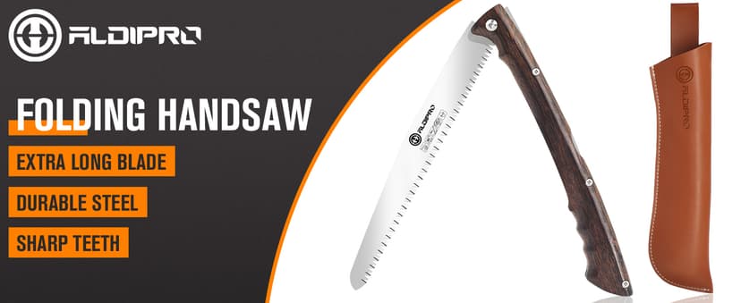 Folding Pruning Saw 10 Inch with Leather Sheath and Wenge Wooden Handle, SK5 Steel Blade, Foldable Hand Saw for Camping, Survival, Wood Cutting, Bushcraft and Tree Trimming