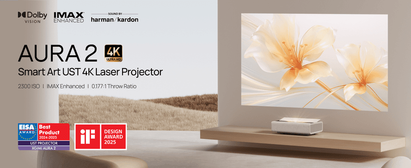 XGIMI AURA 2 2024 NEW UST Laser Projector, Dolby Vision, IMAX Enhanced, 2300 ISO Lumens, 1,000,000:1 Dynamic Contrast Ratio, 0.177:1 Throw Ratio, Intelligent Screen Adaption, 60W Harman Kardon