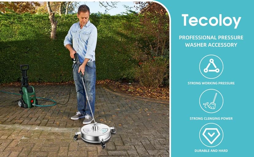 14" Pressure Washer Surface Cleaner with 4 Wheels-Stainless Steel Power Washer Accessories for Concrete Driveways Sidewalks Patios Cleaning (14 INCH Silver)