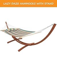 Lazy Daze Hammocks 10.5 FT Double 2 Person Caribbean Rope Hammock, Hand Woven Polyester Hammock with Spreader Bars, for Outside Outdoor Backyard Patio Poolside,450 LBS Capacity, Tan