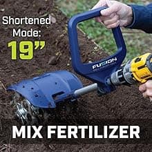 Fusion Drill-Powered Cultivator, Adjustable Tilling Width Up To 8”, Tilling Depth Up To 5.5”, Compatible With Most Cordless Drills, Adjustable Length, Model: 33061