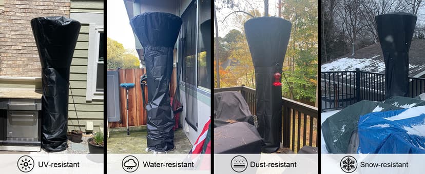 Patio Heater Covers with Reflective Strip,Outdoor Heater Cover Waterproof,Dustproof,Wind-Resistant,Sunlight-Resistant,Snow-Resistant,Black,89.5''x 33.5" Dome x 19.5" Base