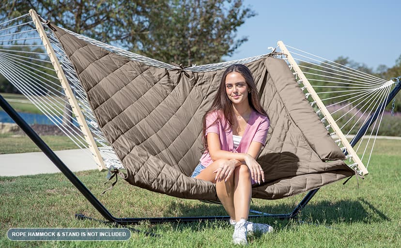 ANOW Double Hammock Pad and Pillow Set, 2 Person Polyester Hammock Pad, Light Brown