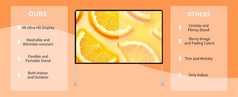 Outdoor Projector Screen with Stand 100 Inch: Portable Projection Screen 16:10 4K HD Outdoor Movie Screen with Carry Bag for Home Backyard Theater