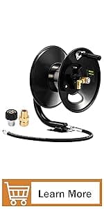 M MINGLE High Pressure Washer Hose Reel 150ft, Heavy Duty Steel Hose Reel, Manual Crank Power Washer Hose Reel with 3/8" Pressure Wash Whip Hose, Swivel Arm and Mounting Bracket, 4000 PSI